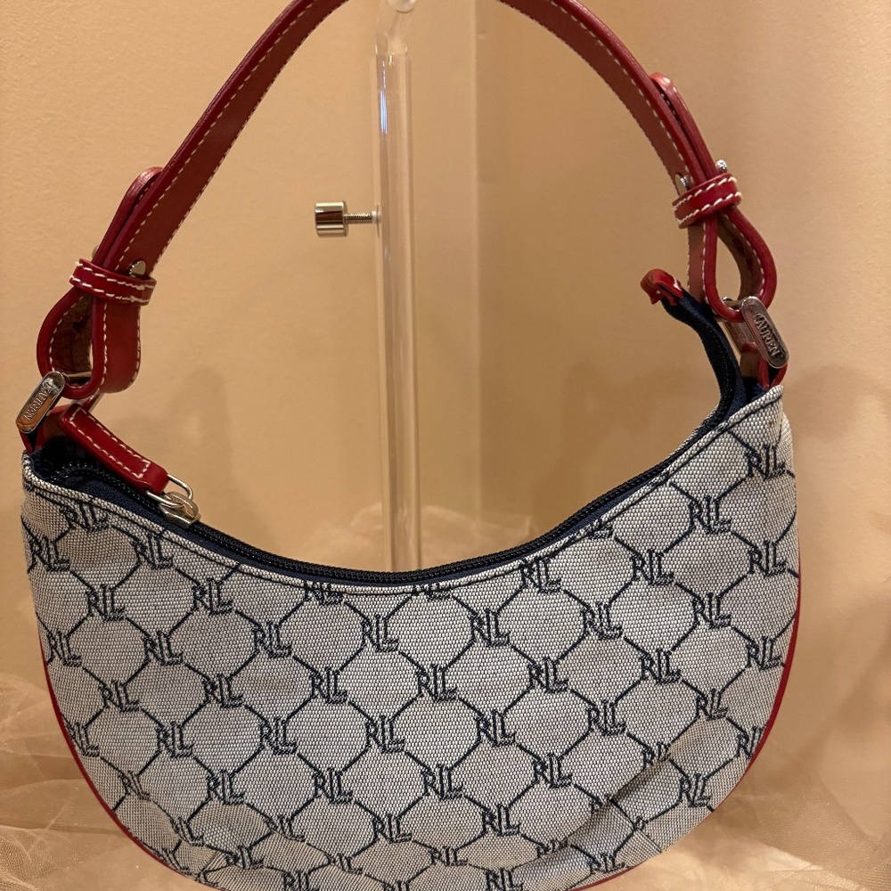 Ralph Lauren Blue & Red Half Moon Bag